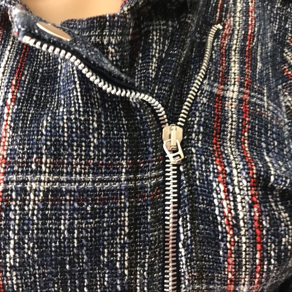 Muchmoney Women’s Tweed Blazer Size M Navy Blue Zipper Longsleeve Jacket - Picture 2 of 8